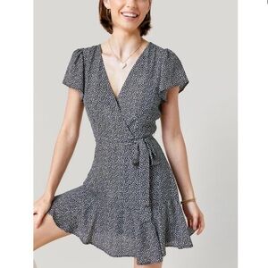 Miami Becca Flutter Sleeve Godet Mini Dress Women’s Size S Belt Tie Black White